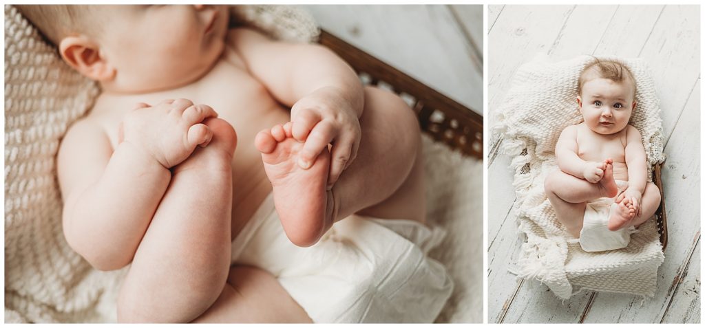 A simple white diaper & a cute baby make for the most perfect milestone photos. 