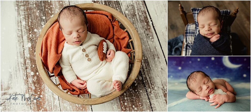 baby boy posed in props supplied by york newborn photography studio