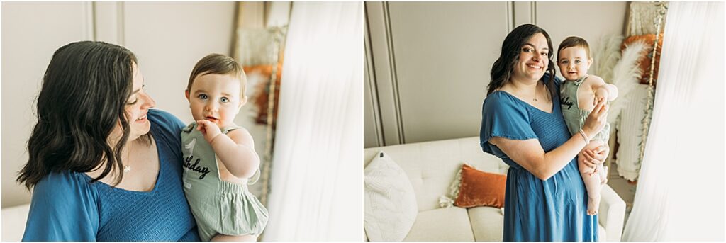 Baby Jaxton with his mom for his first birthday photos