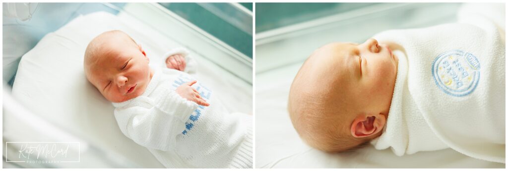 Fresh 48 Hospital Session at Penn State Hampden Medical Center in his halo bassinest and halo sleep sack