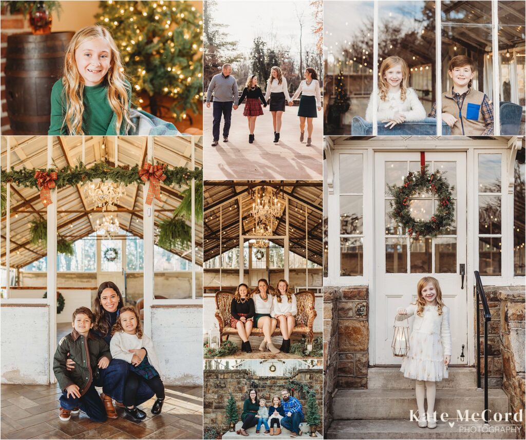 a collage of christmas mini sessions hosted at historic shady lane in manchester, pa