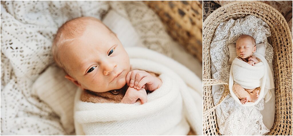 Lifestyle newborn photo taken near a bay window in a South Central PA home, showcasing natural light newborn photography.